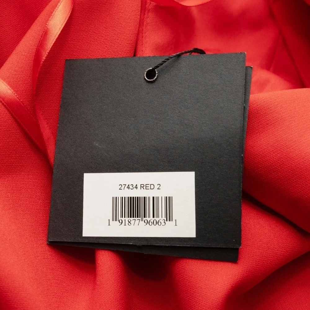 Ieena Mac‎ Duggal Red Thin Strap Cutout V-Neck High Slit Gown Dress 27434